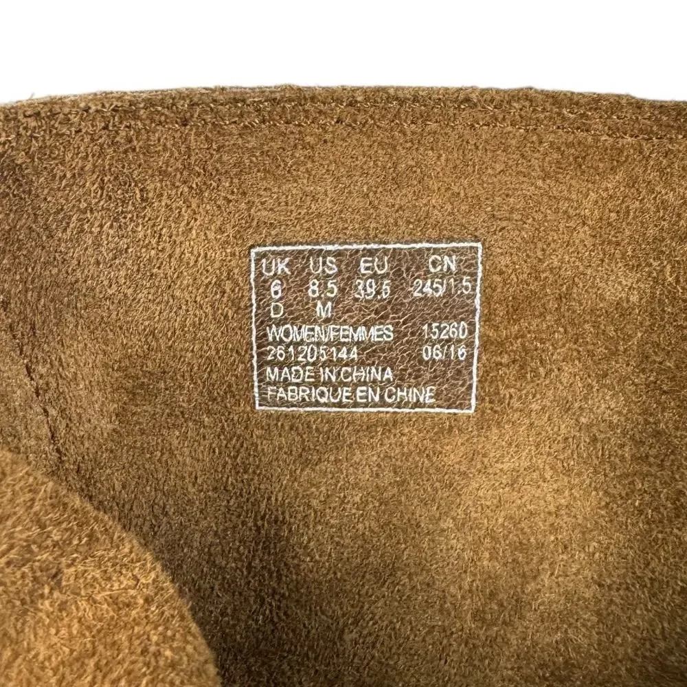 Clarks Malvet Doris Brown Suede Boots 8.5 Moto Buckle Stacked Heel Ankle Fall - Picture 7 of 7